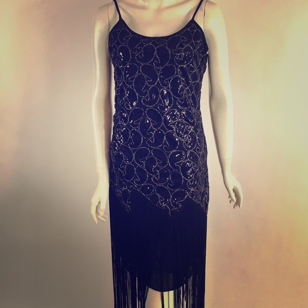 Beautiful Black beaded fringe dress! SZ M